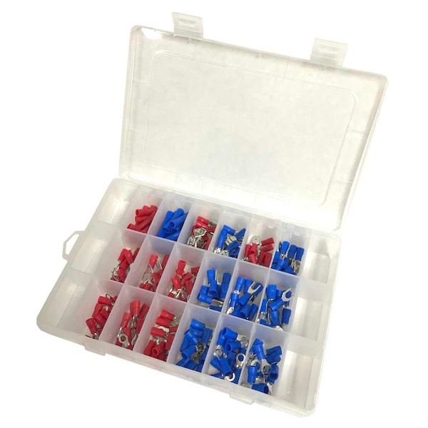 Wire Terminal 180-piece Kit: PVC Insulated Butt, Frk, Rng, & Quick Connect Trminals, 14-22 AWG Wire